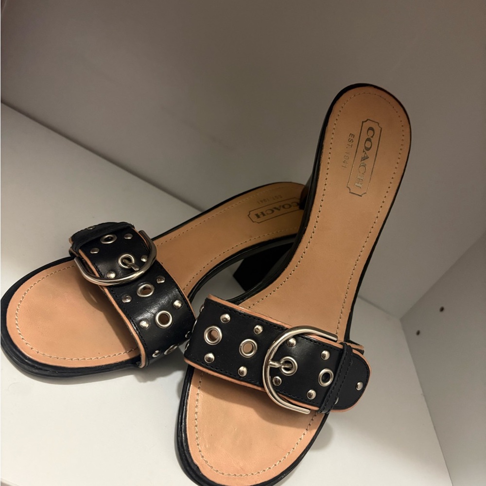 Coach Black and Cream Women's Sandals